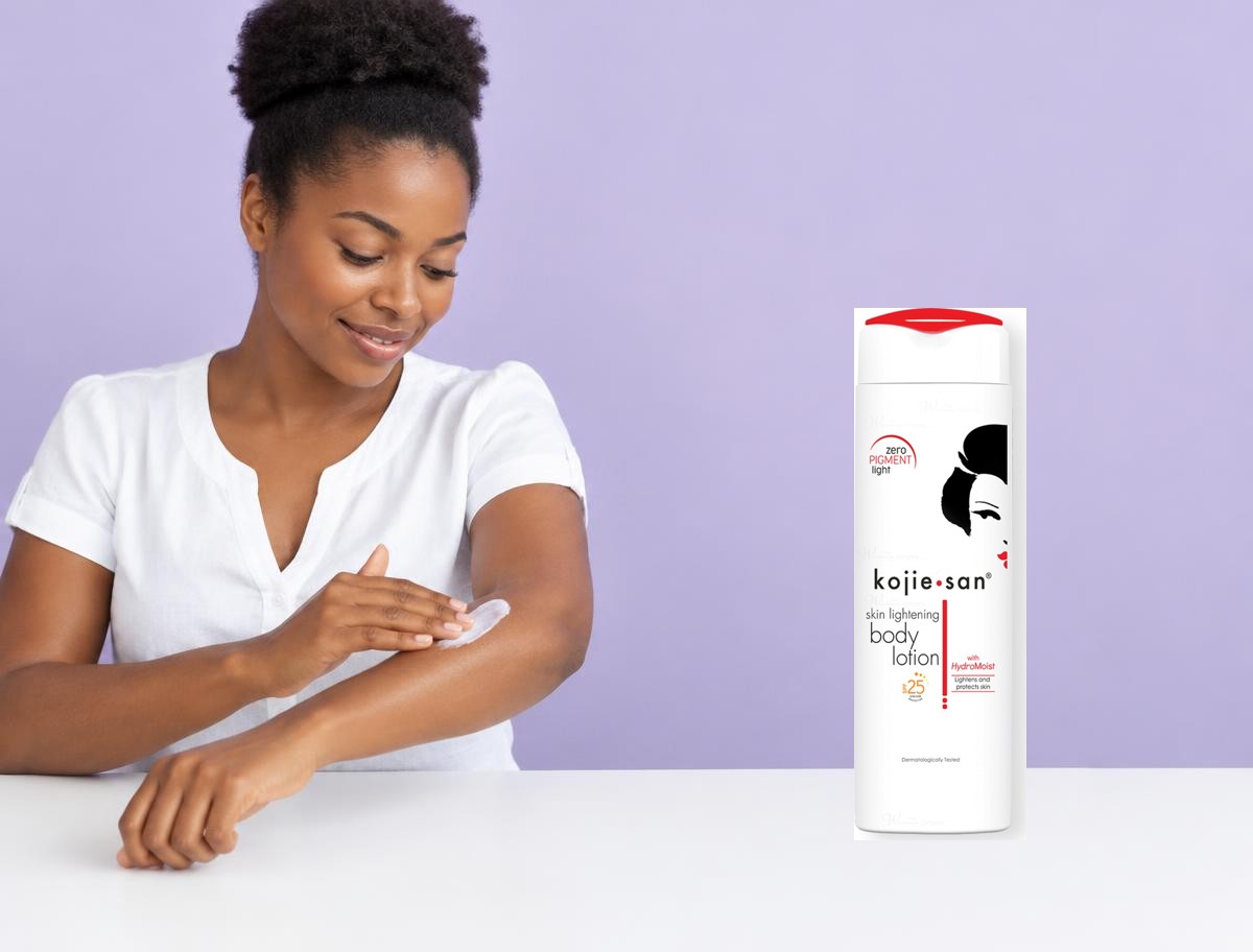 Mise en scène publicitaire de Kojie San — Body Lotion SPF 25