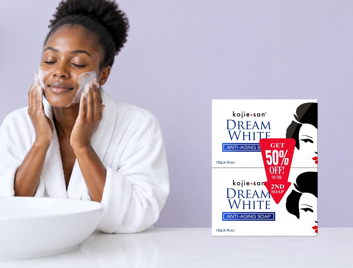 Mise en scène publicitaire de Kojie San DreamWhite — Duo de savons