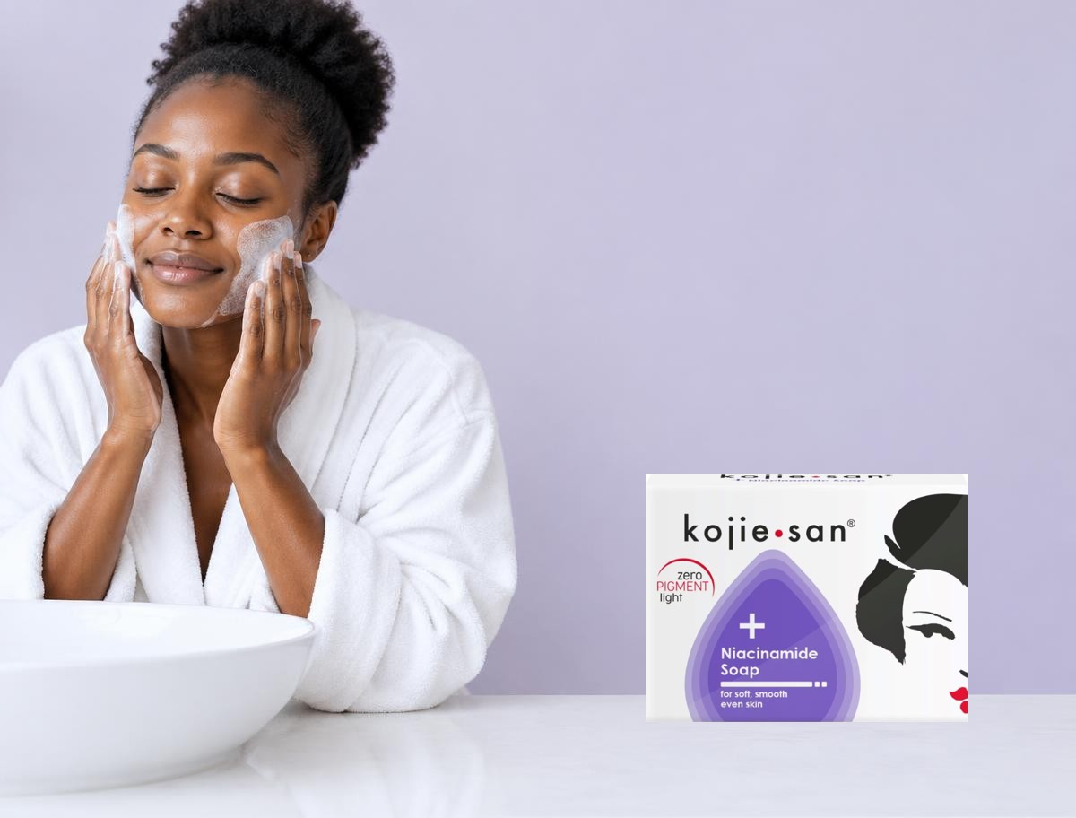 Mise en scène publicitaire de Kojie San — Savon Niacinamide