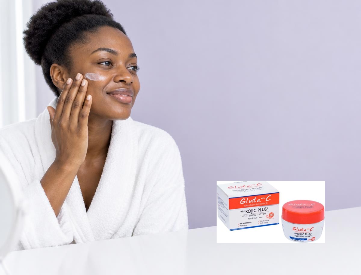 Mise en scène publicitaire de Gluta-C — Kojic Plus+ Face & Neck Cream SPF 30