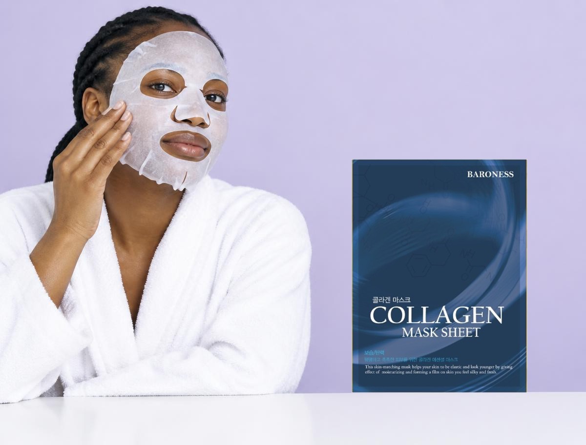 Mise en scène publicitaire de Baroness — Masque Collagène