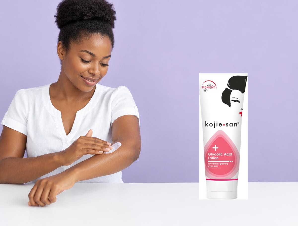 Mise en scène publicitaire de Kojie San — Lotion à l'Acide glycolique
